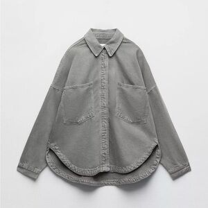 Zara XS Gray Pocket Denim Overshirt